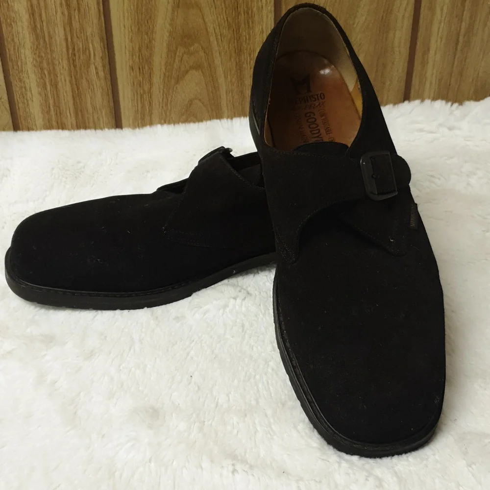 Mephisto Black Suede Monk Strap Oxfords